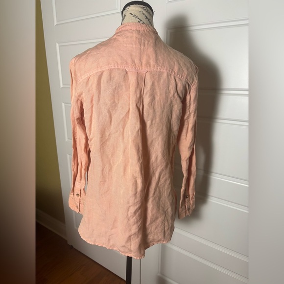 Pilcro Anthropologie Peachy Pink Placket Linen Ruffle Button Down Blouse XXS - Picture 4 of 8